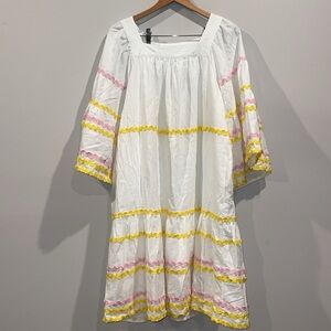 Lisa Marie Fernandez White Pink Yellow  Bell Sleeves Dress